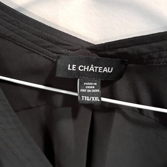 Women's Le Chateau Button Tab Sleeve Sheer dark gray Tunic Blouse Shirt - Picture 11 of 12